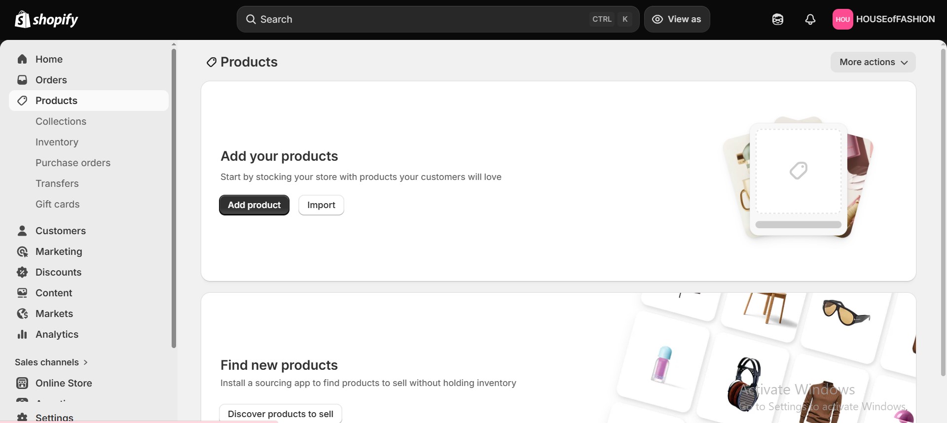 Shopify – Products dashboard ready for catalog setup