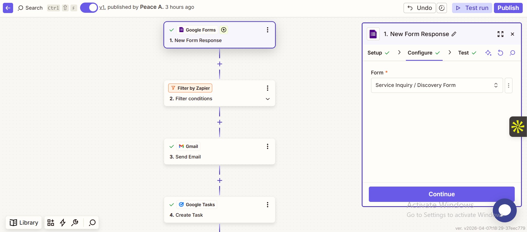 Zapier — Google Forms trigger: Service Inquiry / Discovery Form
